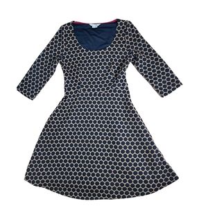 Boden navy/tan jacquard polka dot fit and flare dress 4